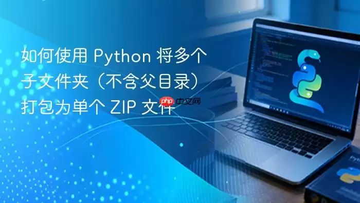 如何使用 Python 将多个子文件夹（不含父目录）打包为单个 ZIP 文件