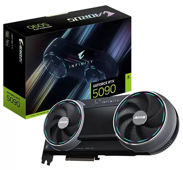 技嘉AORUS RTX 5090 INFINITY发布：双风扇藏着第三把风扇 出厂超频327MHz