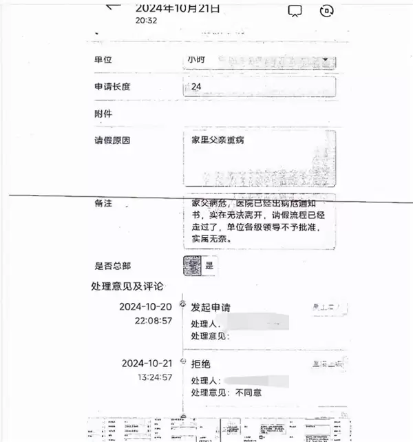 女子请假陪护病危父亲屡遭拒:父亲去世当天又因旷工被开除 法院判了