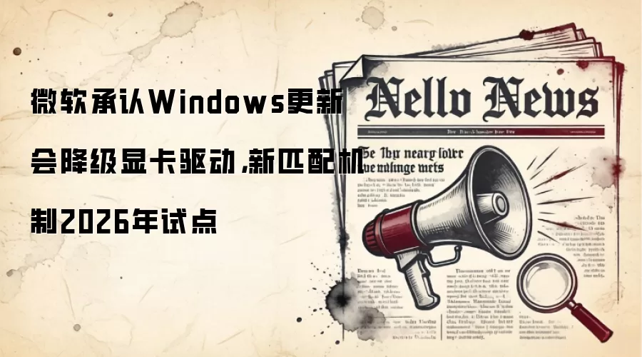 微软承认Windows更新会降级显卡驱动，新匹配机制2026年试点