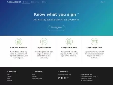 Legal Robot-Legal Robot提供通过自动分析您的法律文档与其他法律文档和判例法之间的关系而生成的信息