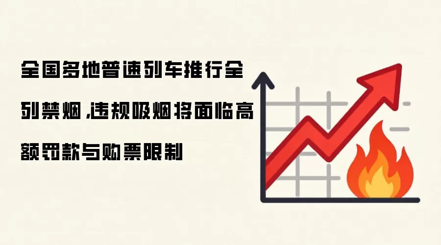 全国多地普速列车推行全列禁烟，违规吸烟将面临高额罚款与购票限制