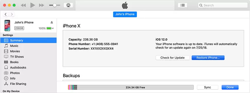 iTunes恢复iPhone界面