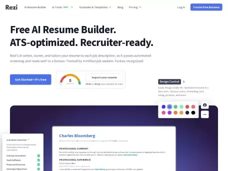 Rezi.ai-Rezi 是唯一一个使用领先的 AI 来自动化创建可雇用简历的各个方面的简历平台——写作、编辑、格式化和优化
