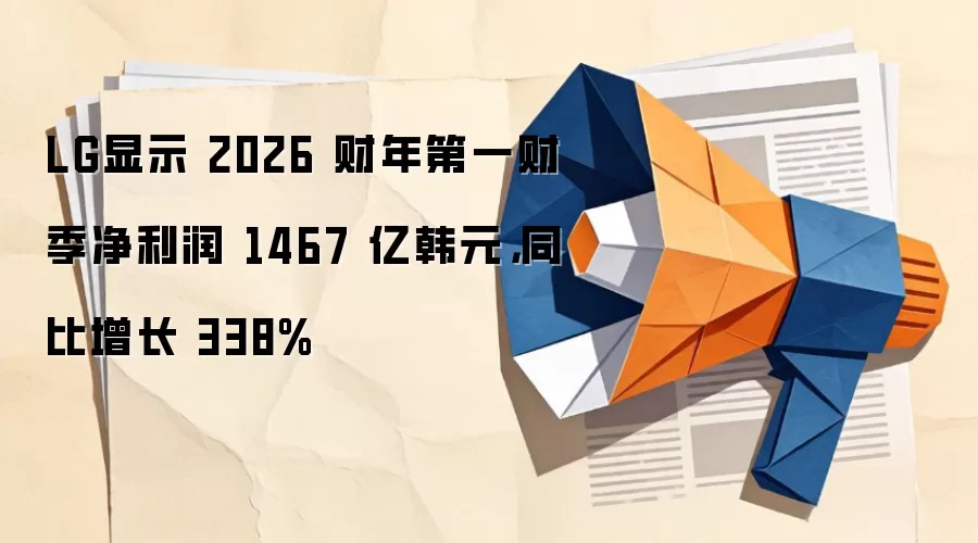 LG显示 2026 财年第一财季净利润 1467 亿韩元，同比增长 338%