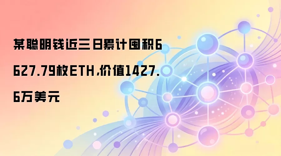 某聪明钱近三日累计囤积6627.79枚ETH，价值1427.6万美元
