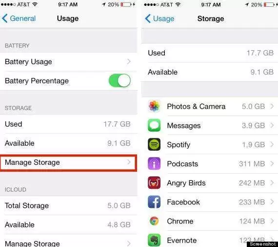 iPhone储存空间管理界面