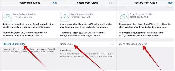WhatsApp恢复聊天记录提示