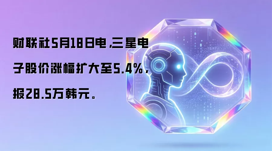 财联社5月18日电,三星电子股价涨幅扩大至5.4%,报28.5万韩元。