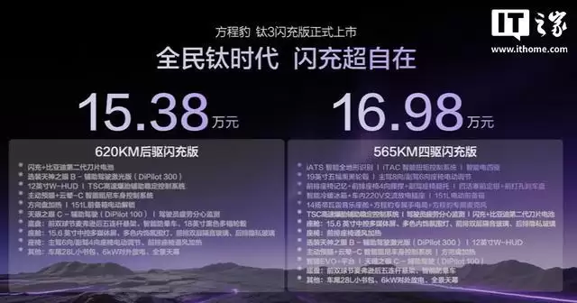 比亚迪方程豹钛3闪充版汽车官宣全系开始正常交付