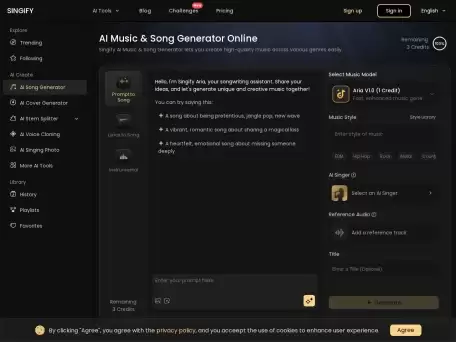 FineShare Singify-Singify 作为一个 AI 驱动的歌曲翻唱生成器
