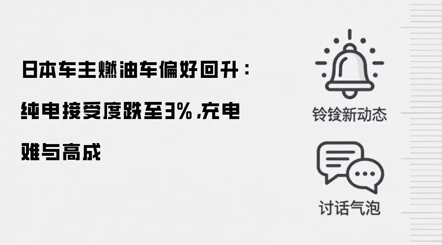 日本车主燃油车偏好回升：纯电接受度跌至3%，充电难与高成