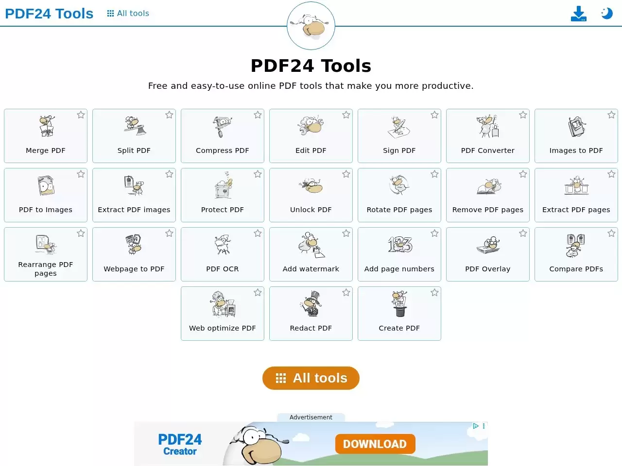 PDF24 Tools-合并、压缩、创建、编辑和转换PDF文件的免费在线PDF工具