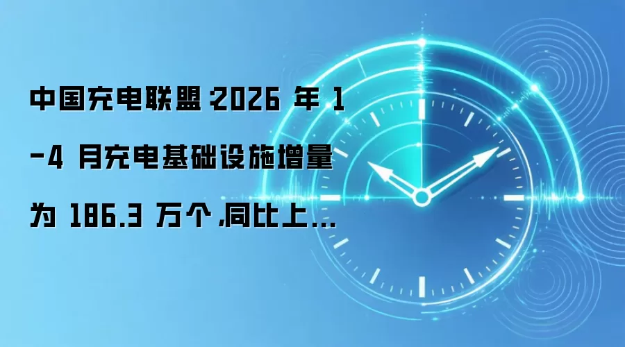 中国充电联盟：2026 年 1-4 月充电基础设施增量为 186.3 万个，同比上升 49.4%