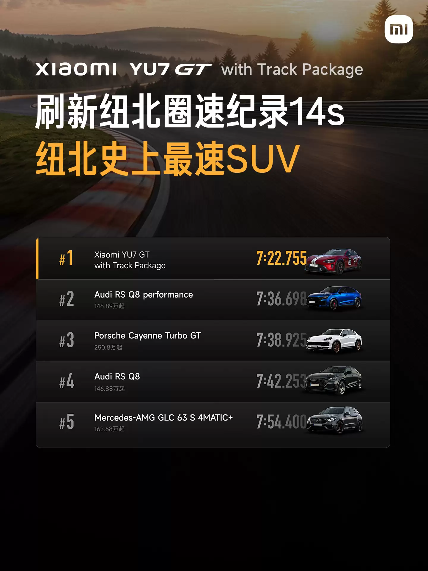 小米YU7 GT正式发布：刷新纽北SUV圈速纪录14s，38.99万元