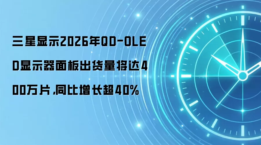 三星显示2026年QD-OLED显示器面板出货量将达400万片,同比增长超40%