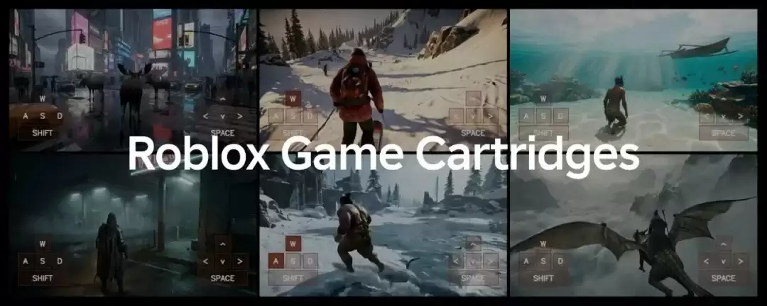 Roblox Game Cartridges 展示的六种不同风格世界场景