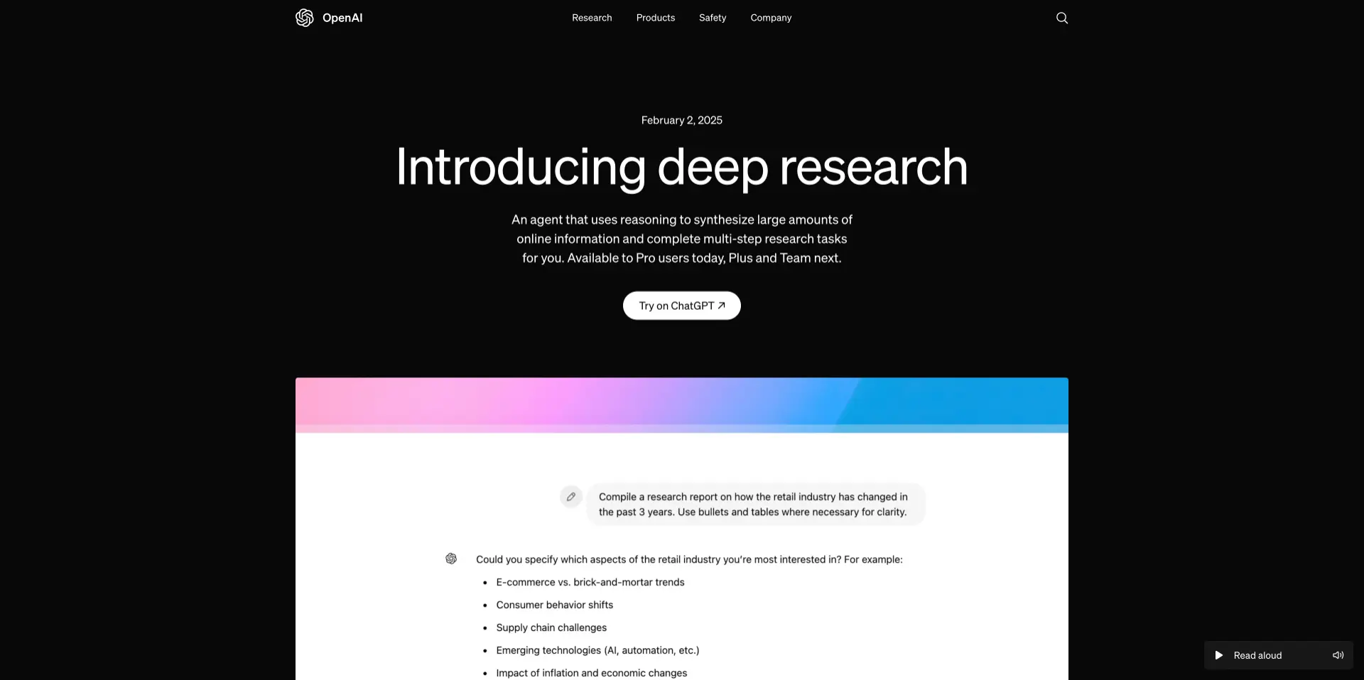 Deep Research：OpenAI推出的AI智能体，可执行多步骤研究任务
