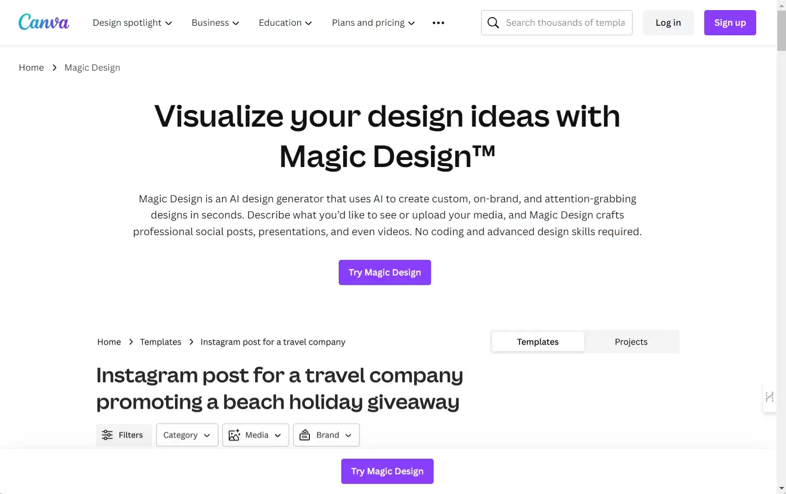 Magic Design-Magic Design (Beta) 是热门的在线设计工具Canva推出的一个免费的人工智能设计工具