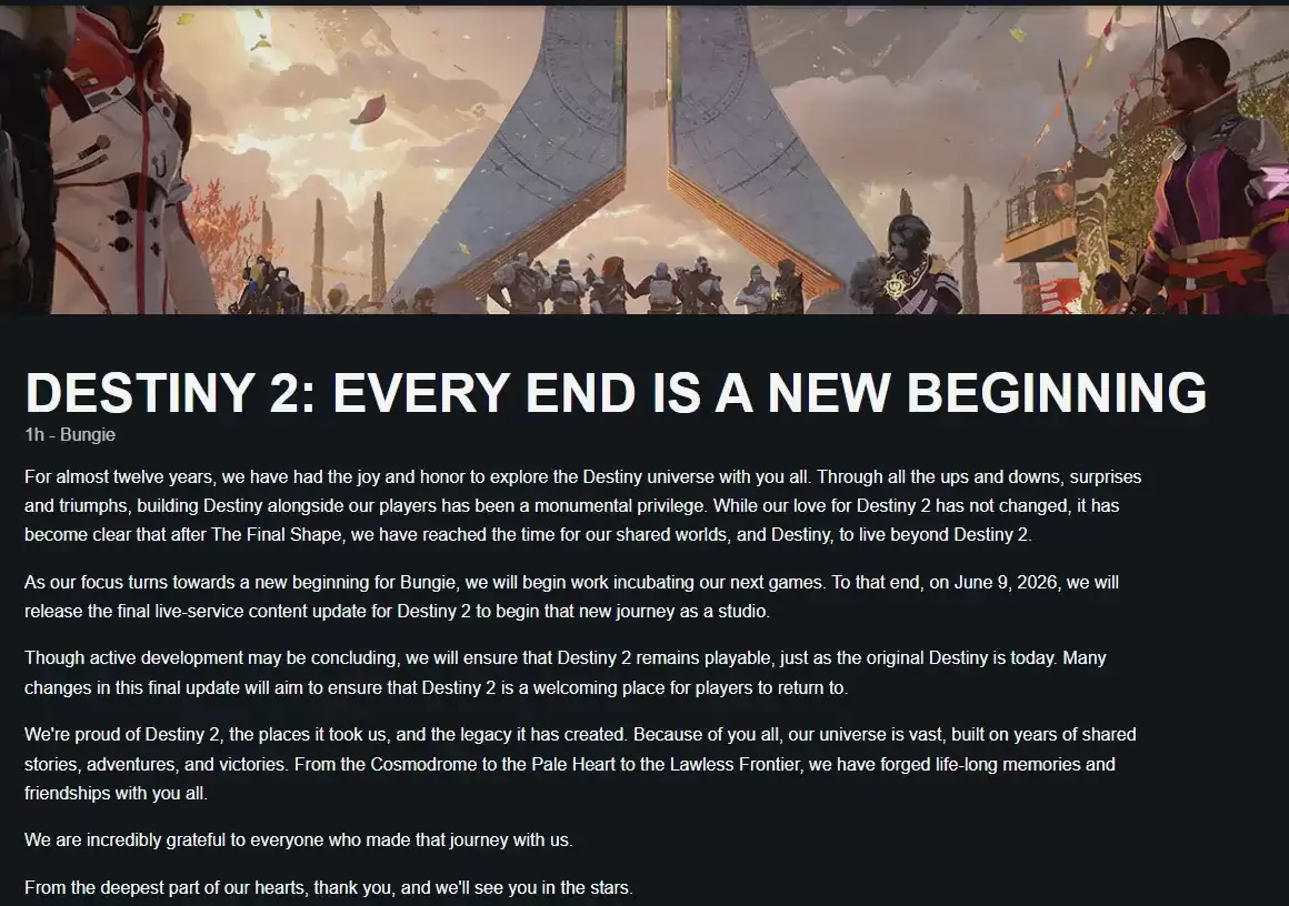 Bungie决定停止开发《命运2》 重心转向其他项目