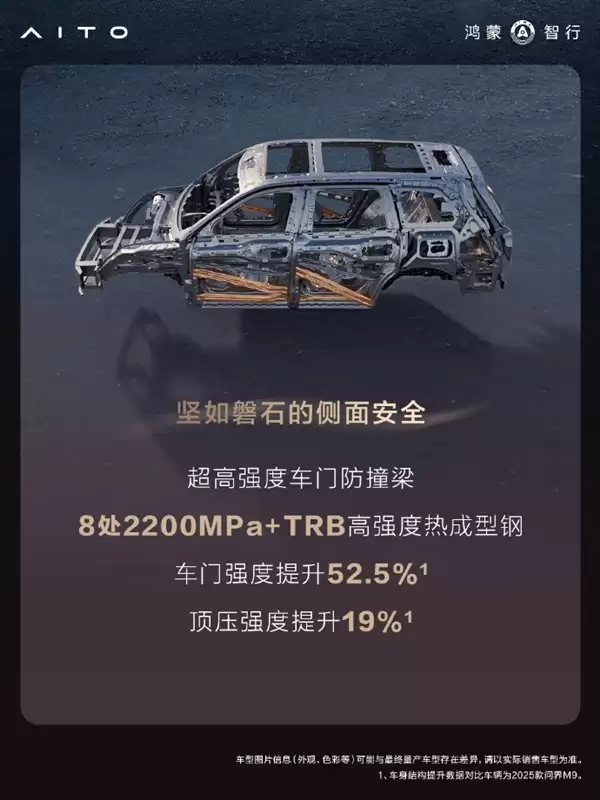 搭载全新玄武车身构架2.0！问界M9铝合金及高强度钢占比达91%