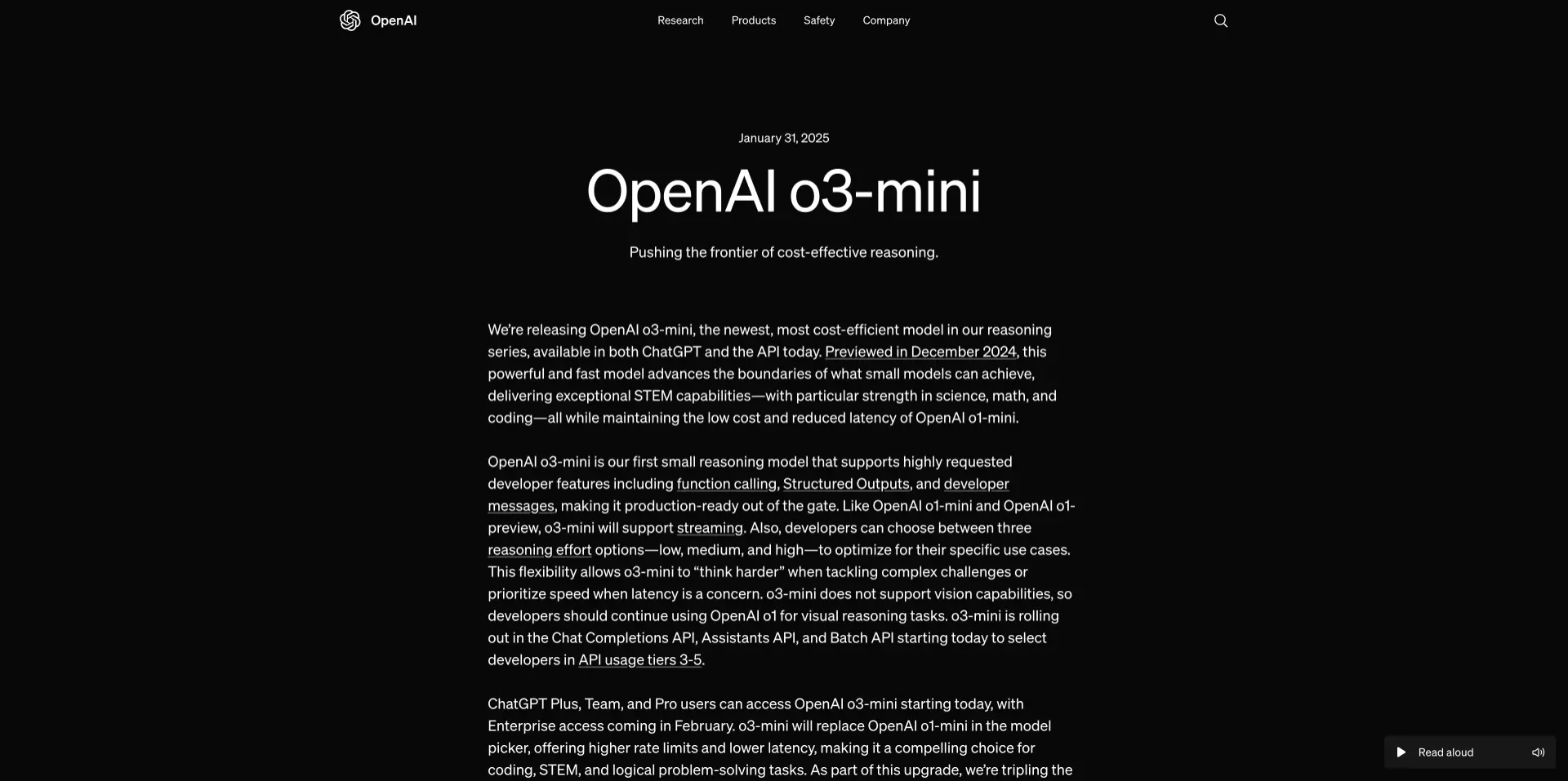 OpenAI o3-mini：OpenAI发布的最新AI推理模型