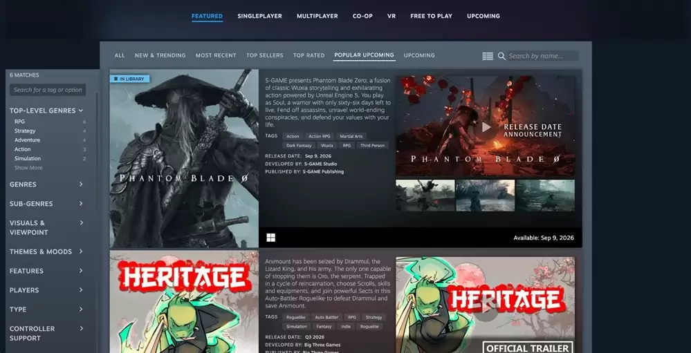 Steam更新“Wuxia”分类，《影之刃零》领跑武侠游戏期待榜单