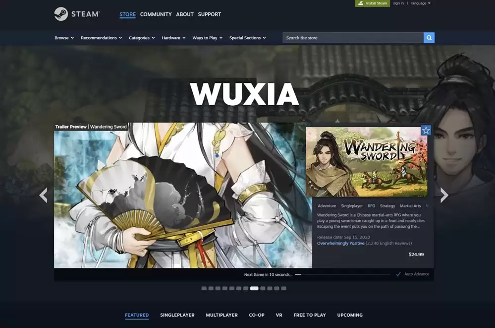 Steam更新“Wuxia”分类，《影之刃零》领跑武侠游戏期待榜单