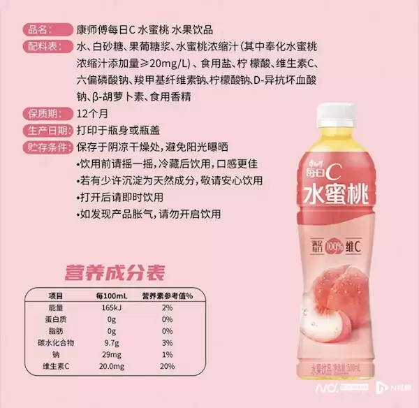 每瓶仅含0.01克奉化水蜜桃!喝上千瓶康师傅才能吃到一颗桃