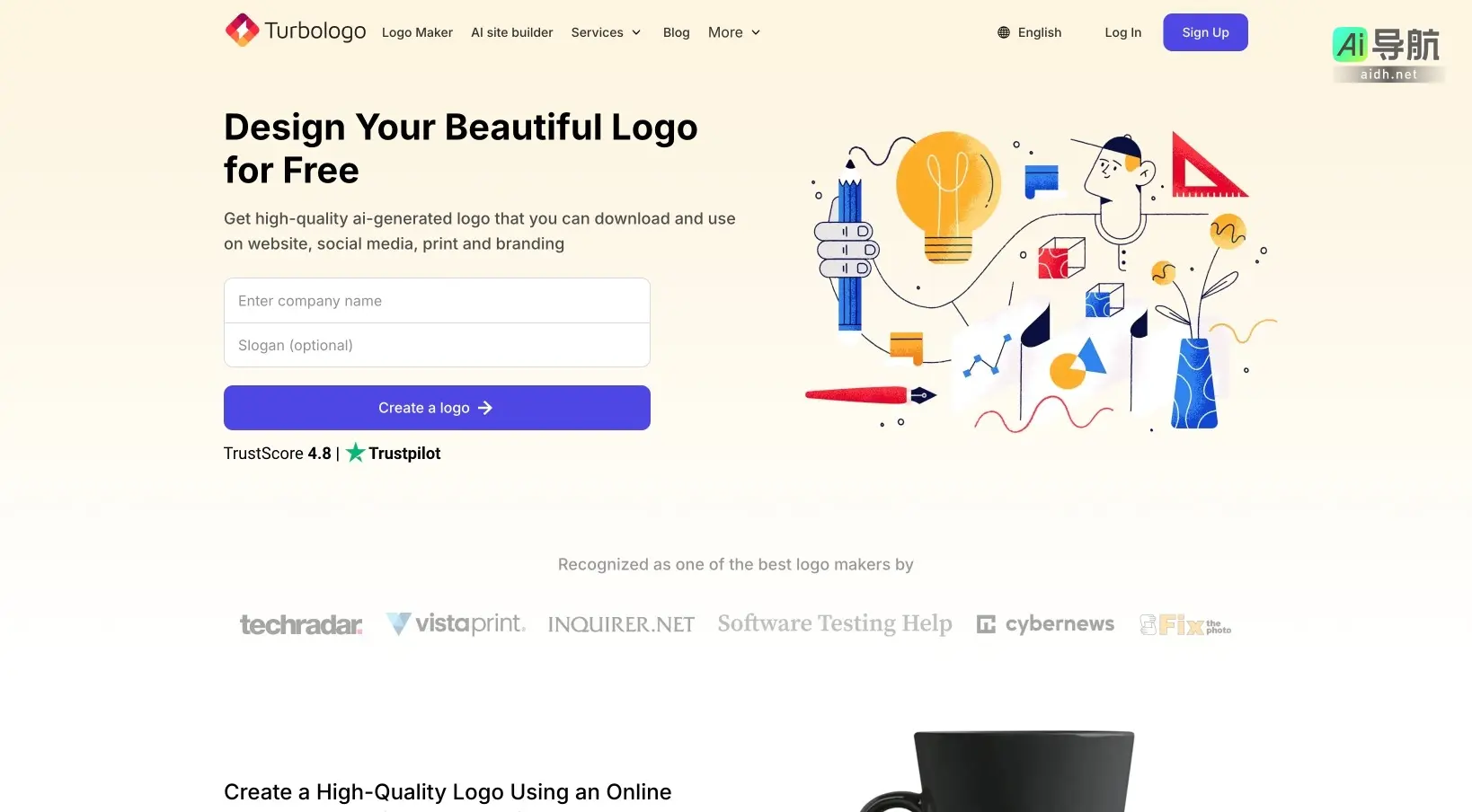 AI Logo Maker Turbologo是一个在线AI标志生成器，帮助用户快速免费创建高质量的品牌标识
