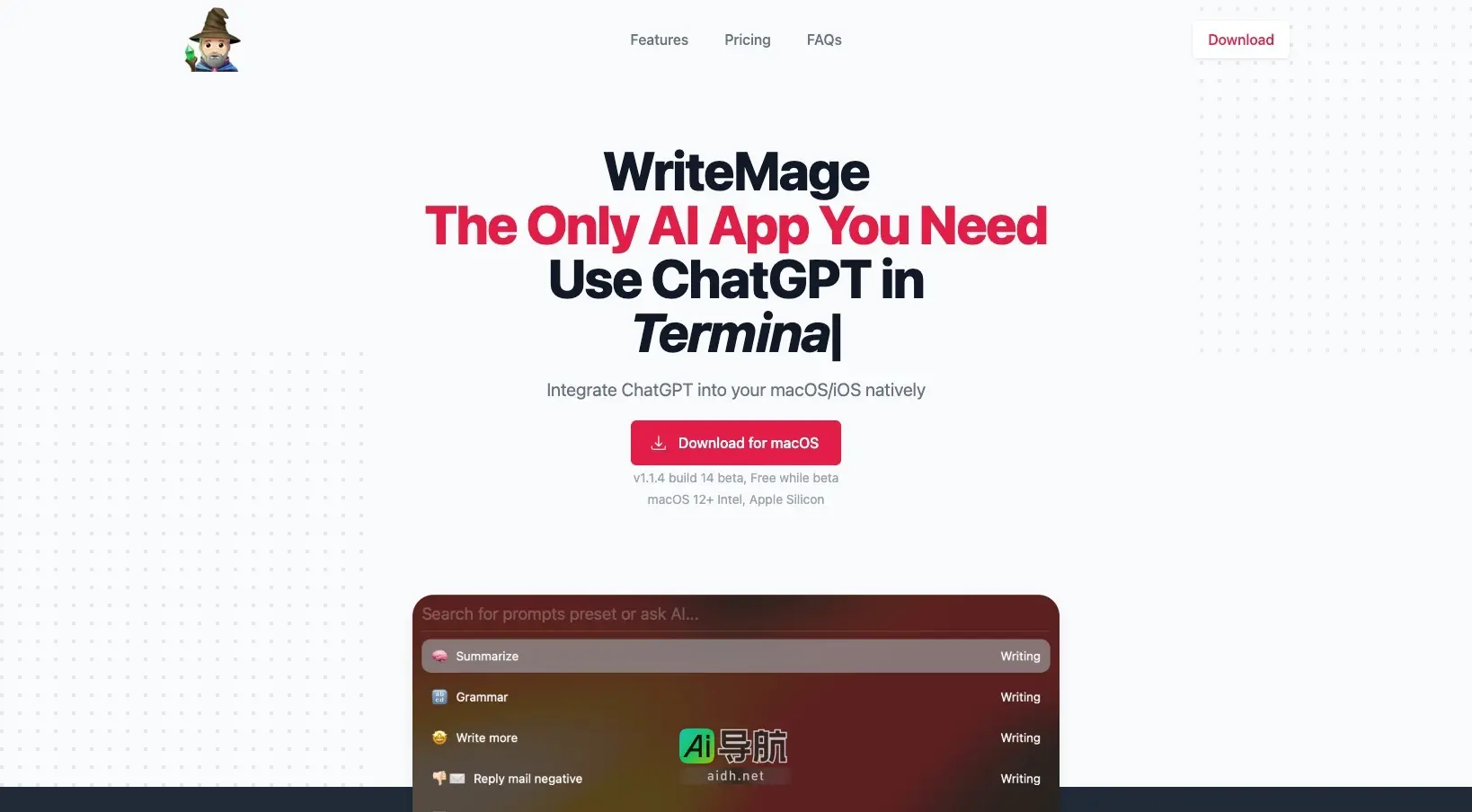 WriteMage 是一款集成ChatGPT的高效生产力工具，支持macOS和iOS应用，提升用户写作体验