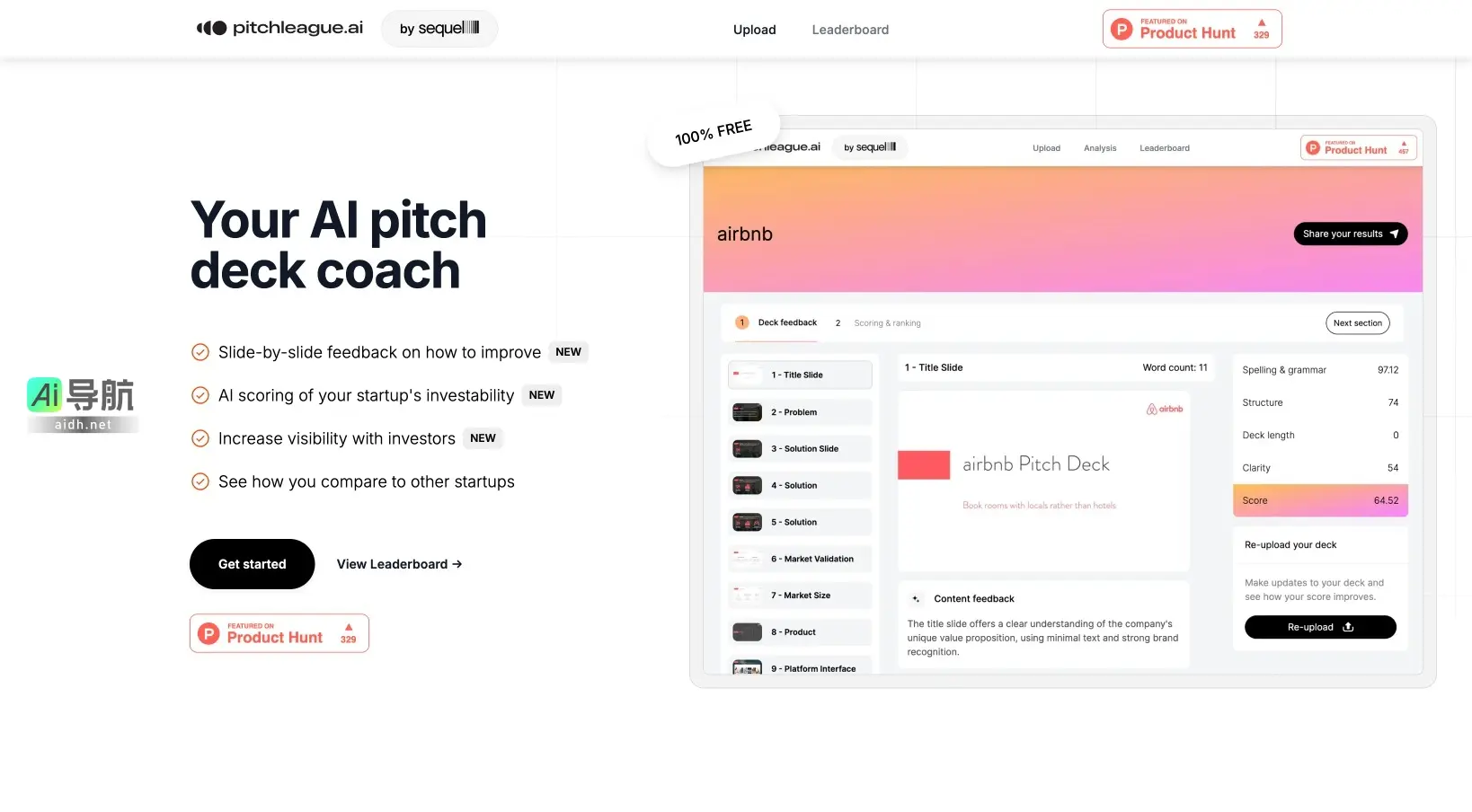 pitchleague.ai PitchLeague.ai是一个免费的AI工具，帮助创业者优化投资演示文稿并提升融资成功率