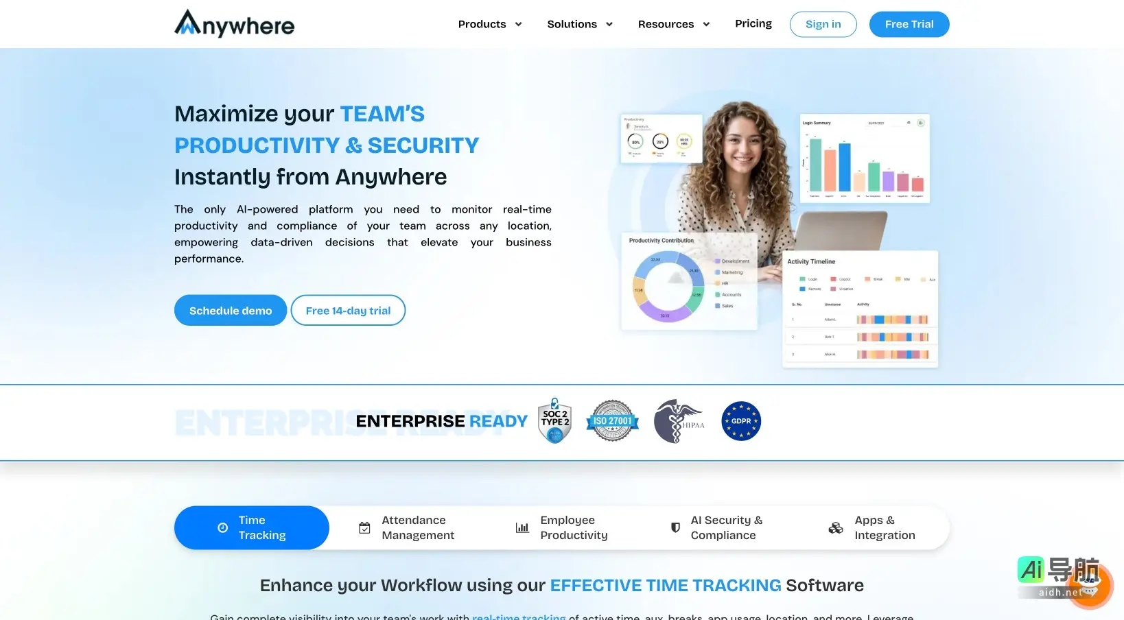 wAnywhere 是一款AI驱动的团队生产力与安全监控平台，助力企业实现高效管理与数据合规