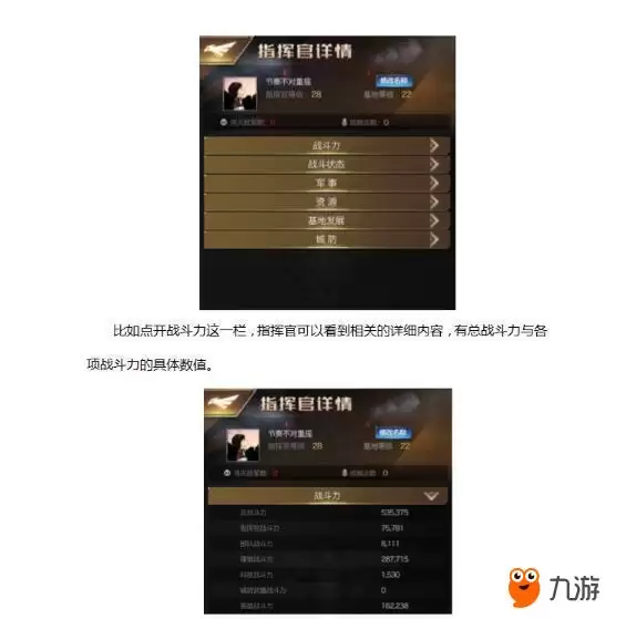 指挥官详情数据面板