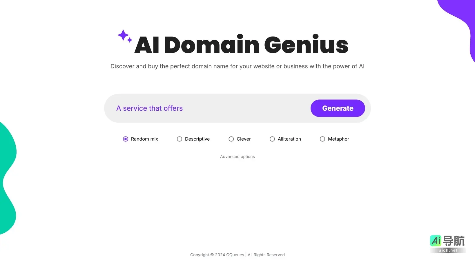 AI Domain Genius 利用人工智能帮助用户发现和购买理想域名