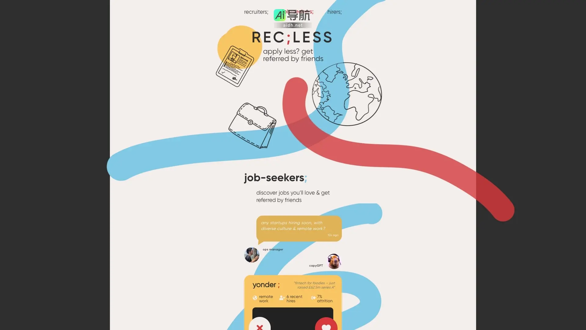recless.app 连接求职者与招聘者，通过朋友推荐简化求职流程