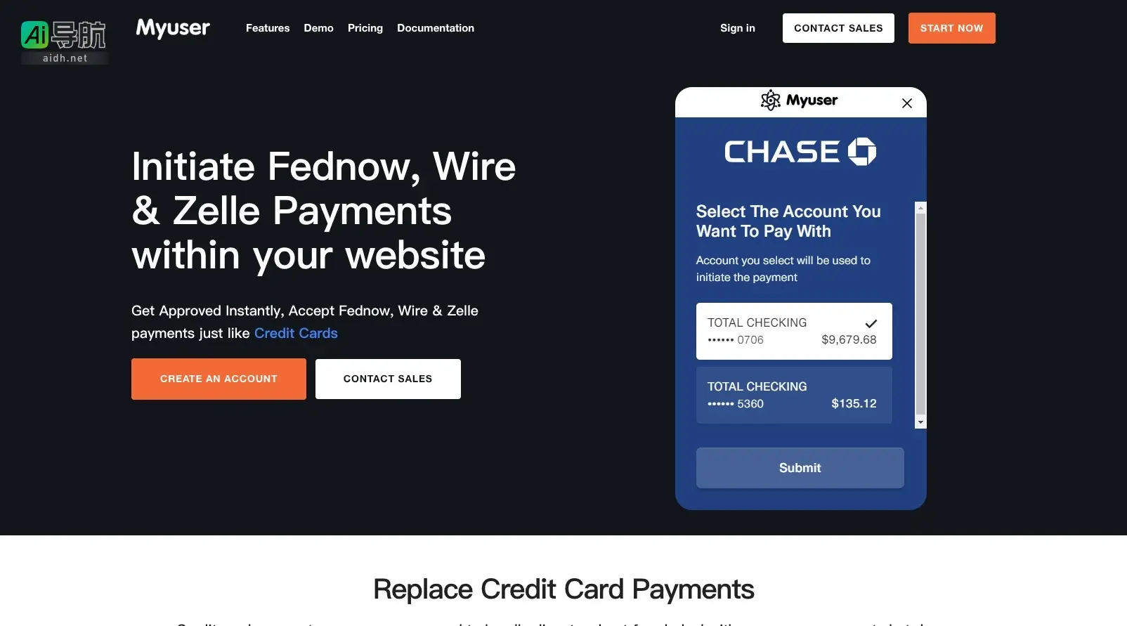 myuser Myuser提供快速、安全的在线支付解决方案，支持Fednow、Wire和Zelle，简化商户收款流程