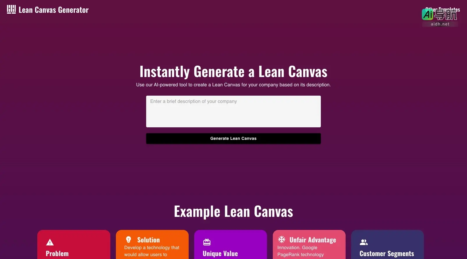 AI Lean Canvas Generator 帮助企业快速生成和验证商业模型，提升创业效率