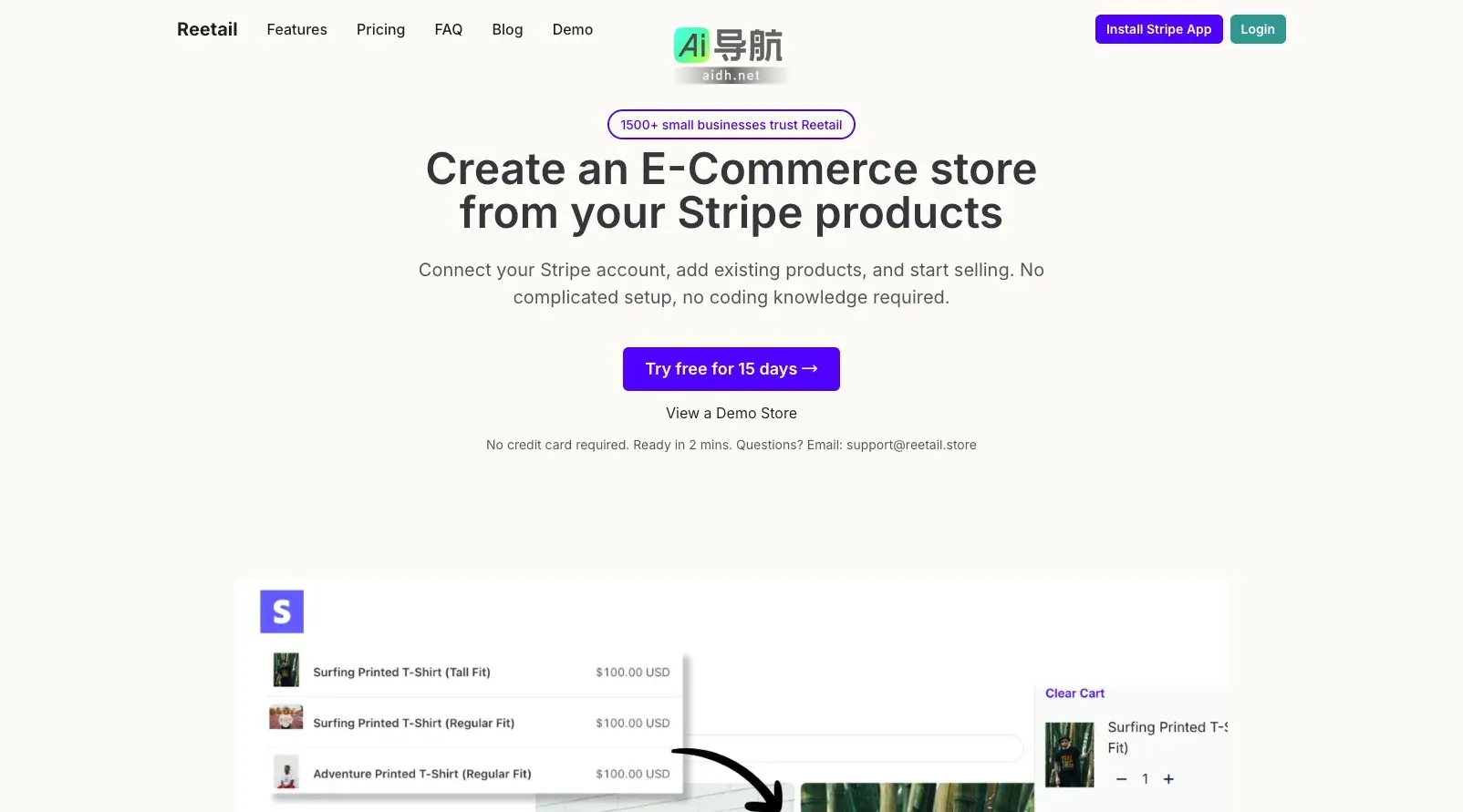 Reetail 为小型企业提供无代码、零交易费用的电商平台，快速创建与Stripe连接的在线商店