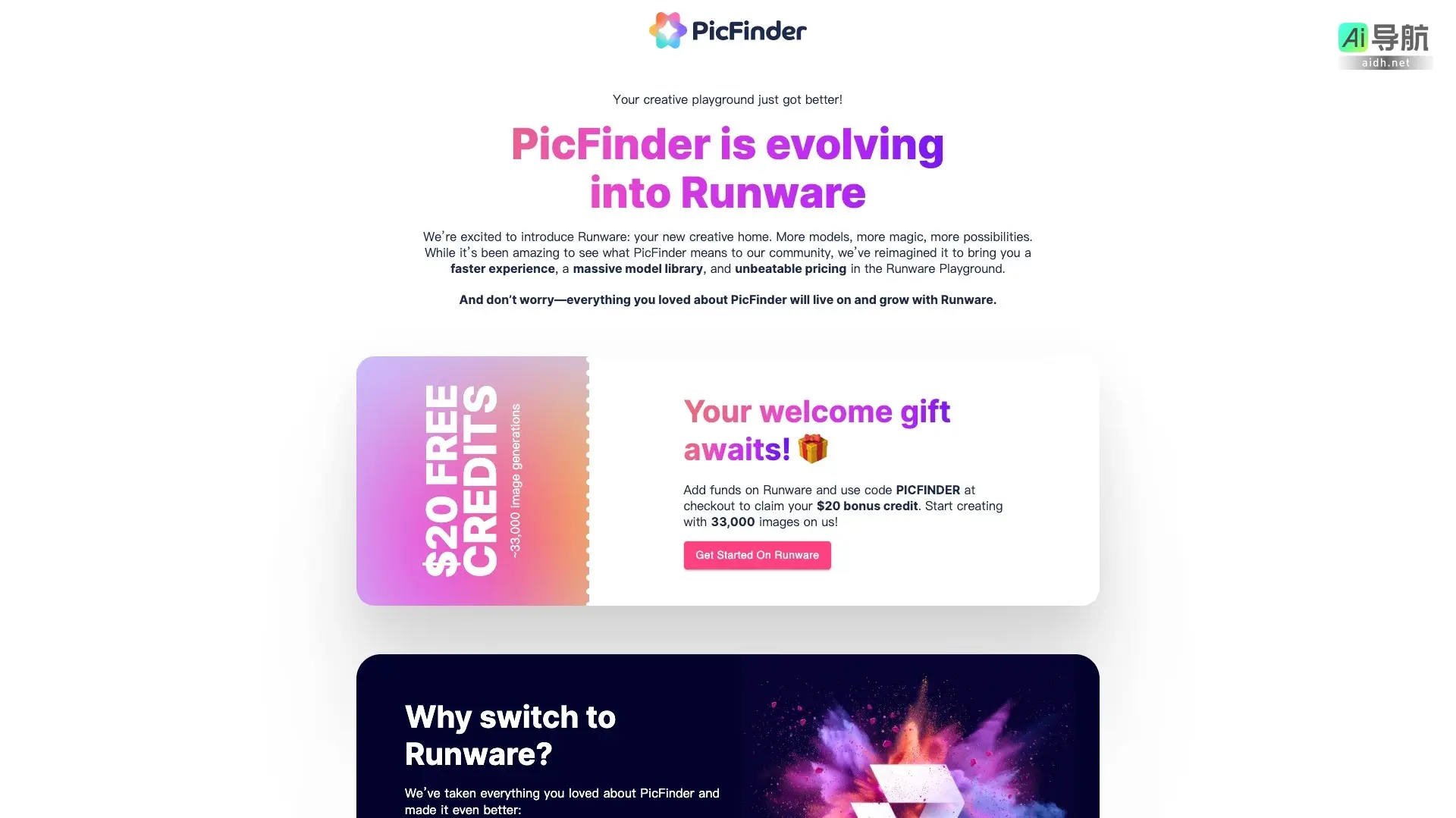 PicFinder.AI Runware是PicFinder的升级版，提供更多模型、快速体验和超低价格的创意平台