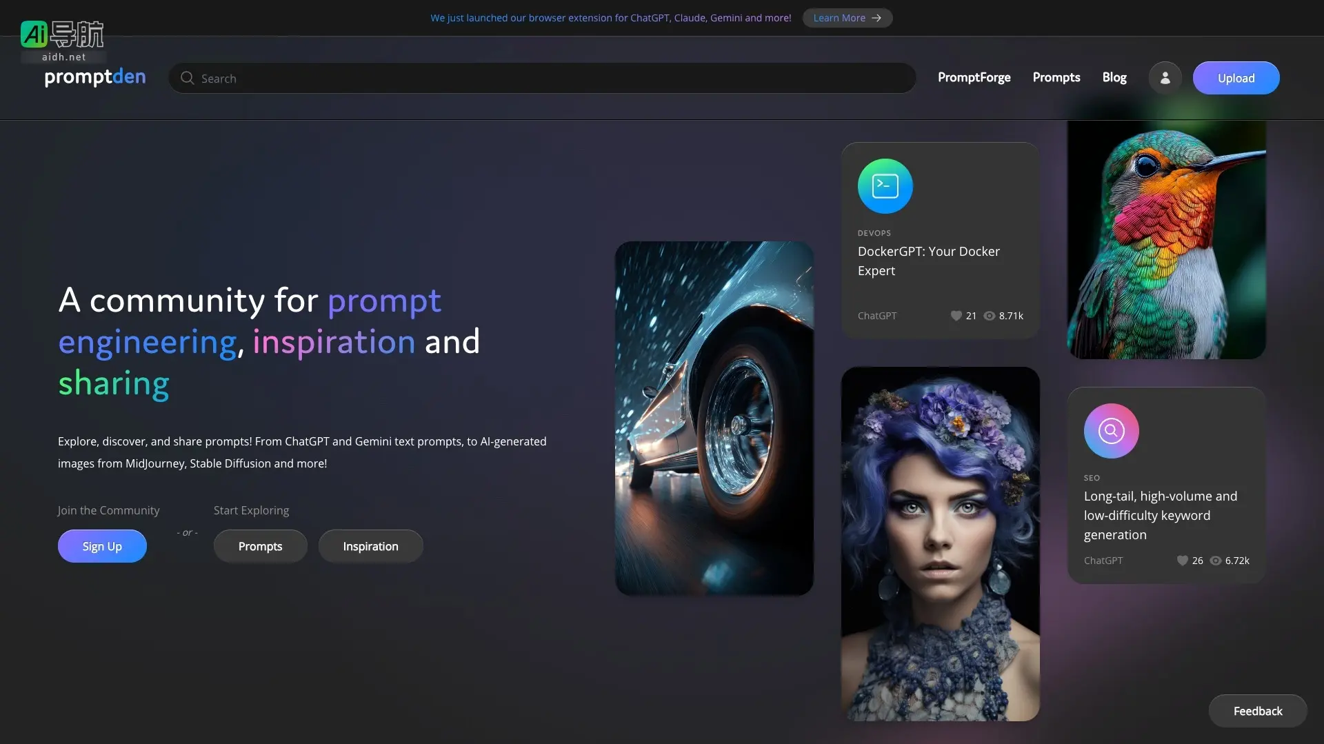 PromptDen 是一个专注于提示工程、灵感分享与社区交流的平台