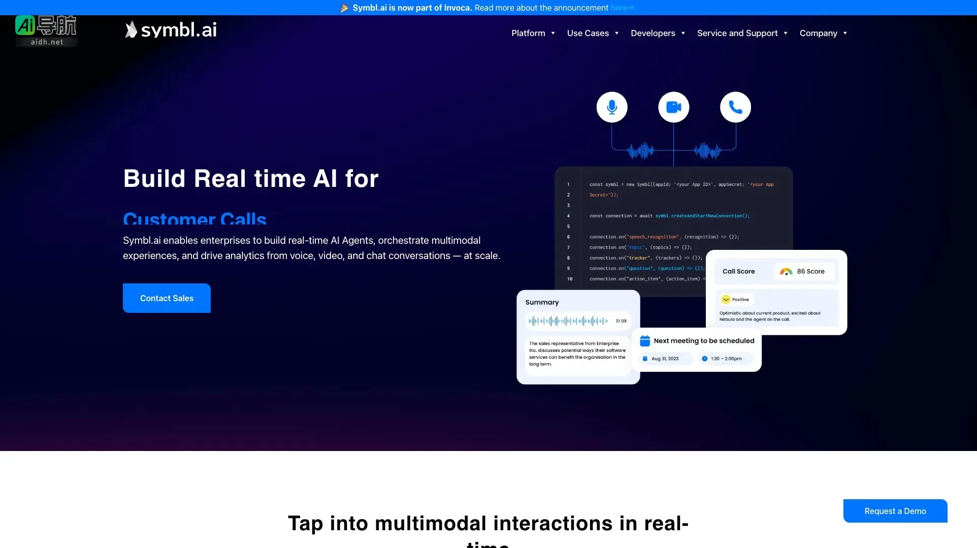 Symbl.ai 提供实时AI解决方案，优化企业沟通并分析客户互动