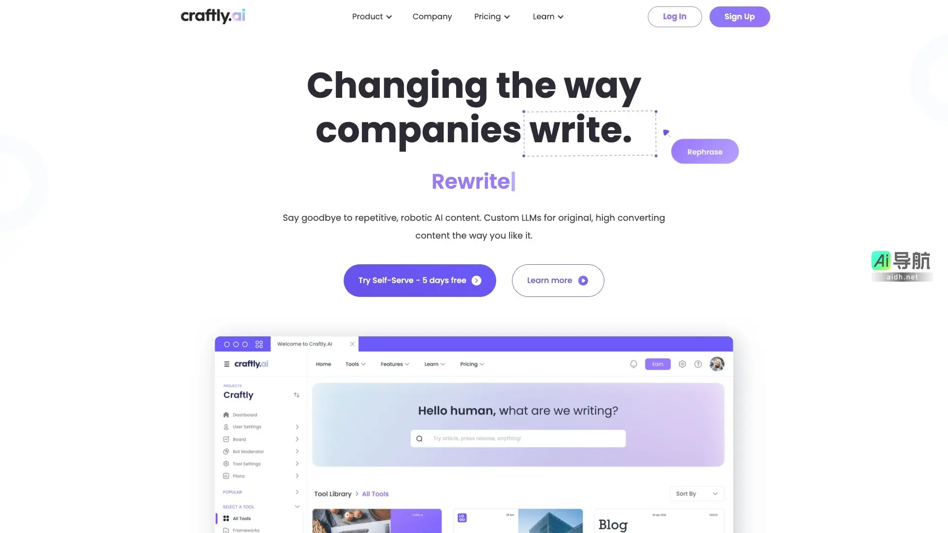 Craftly.AI 提供高效、个性化的AI写作工具，助力企业快速生成优质内容