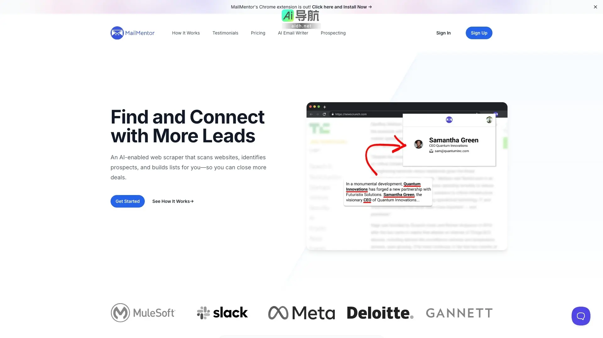 MailMentor 通过AI网络爬虫帮助用户高效寻找和连接潜在客户
