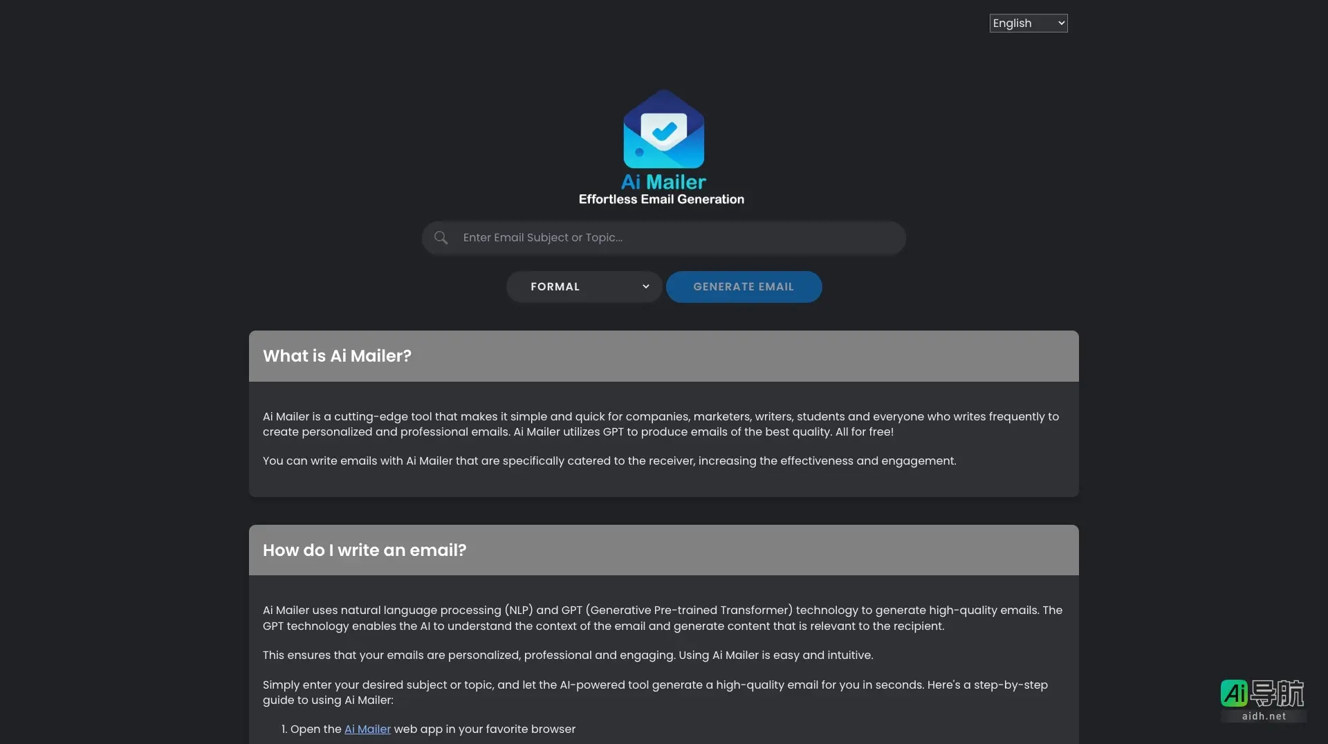 Ai Mailer 是一个免费、智能的邮件生成工具，帮助用户快速创建个性化、专业的邮件