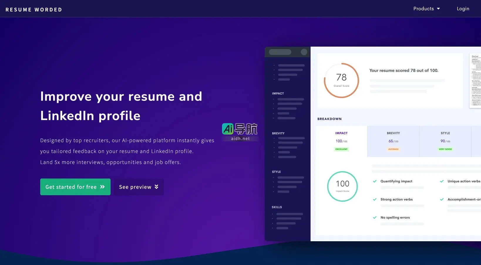 Resume Worded 提供AI驱动的简历和LinkedIn优化工具，帮助求职者获得更多面试机会