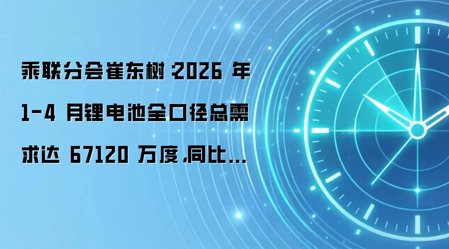 乘联分会崔东树：2026 年 1-4 月锂电池全口径总需求达 67120 万度，同比大幅增长 51%