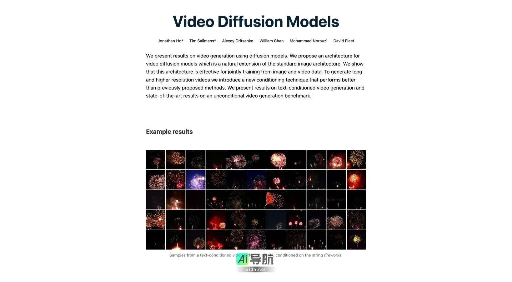 Video Diffusion Models 该网站聚焦于视频生成技术，展示基于扩散模型的创新架构与生成效果