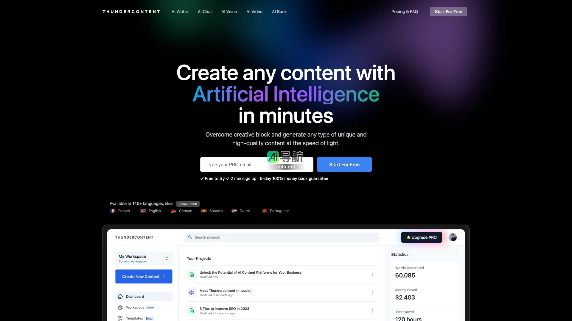 Thundercontent 是一个全方位的AI内容创作平台，帮助用户快速生成高质量原创内容