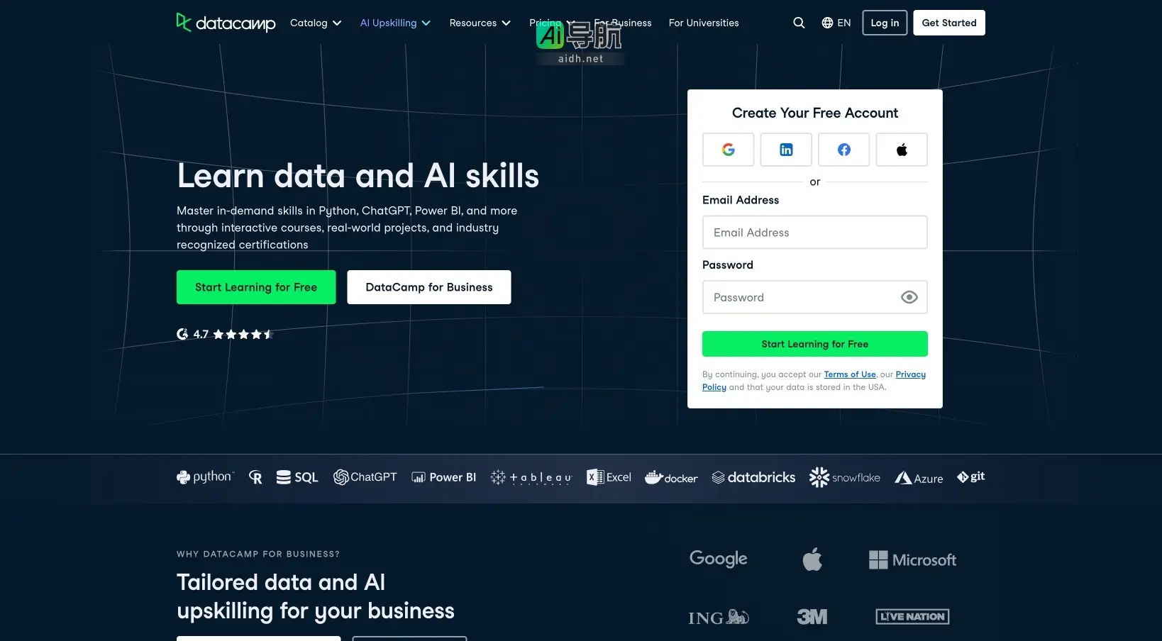 Data Camp DataCamp提供互动式数据与AI技能学习，助力职业转型与企业培训